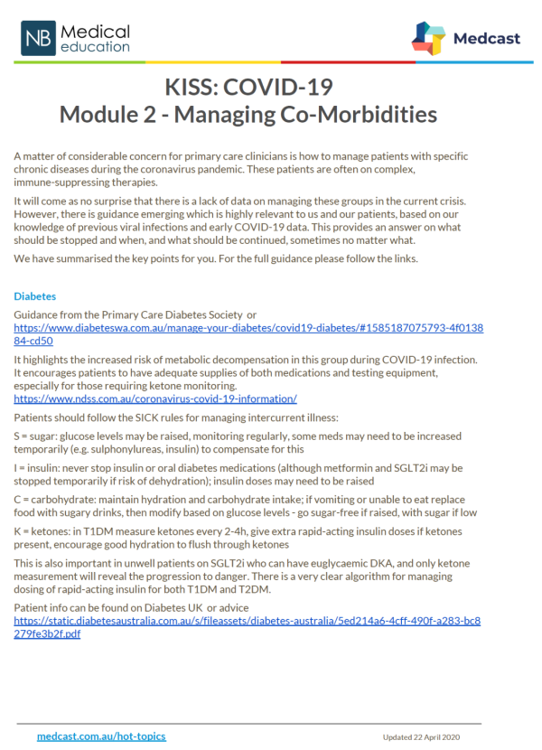 KISS: COVID-19 Module 2 - Managing Co-Morbidities
