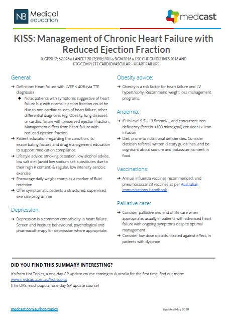 Management of Chronic Heart Failure with Reduced Ejection Fraction