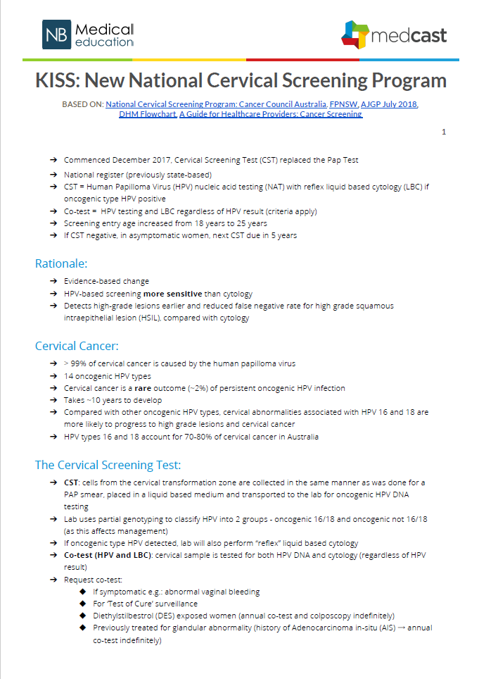 New National Cervical Screening Program